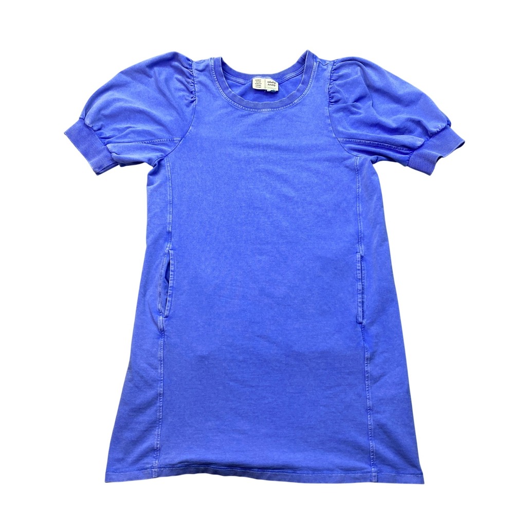 Saturday Sunday Anthropologie Blue Puff Sleeve T-Shirt Dress Mineral Wash Small